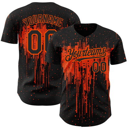 Custom Black Orange 3D Pattern Design Dripping Splatter Art Authentic Baseball Jersey - Sky-Custom