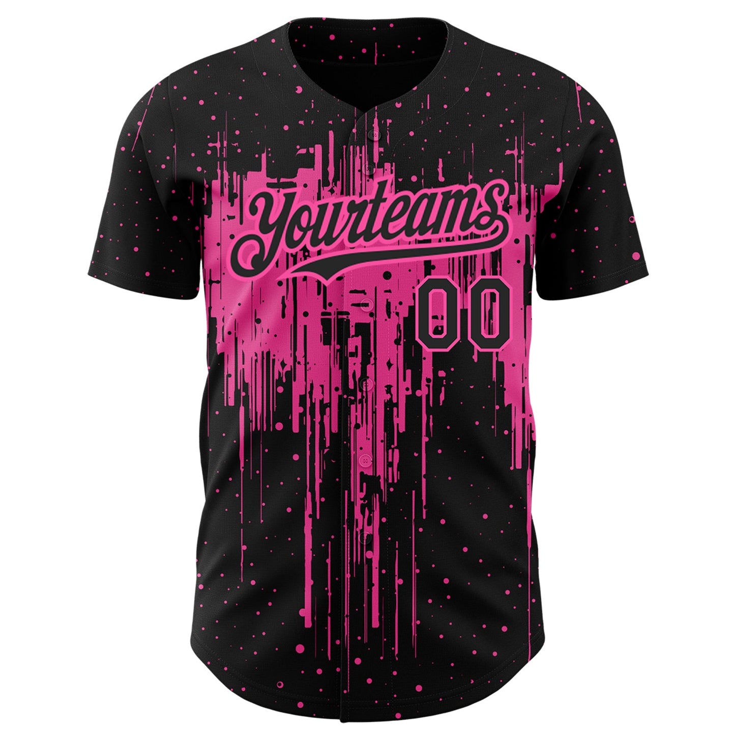 Custom Black Pink 3D Pattern Design Dripping Splatter Art Authentic Baseball Jersey - Sky-Custom