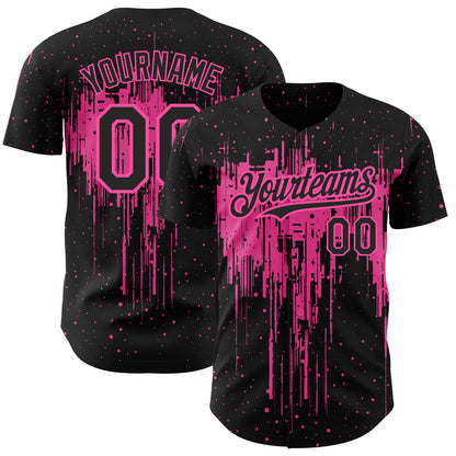 Custom Black Pink 3D Pattern Design Dripping Splatter Art Authentic Baseball Jersey - Sky-Custom