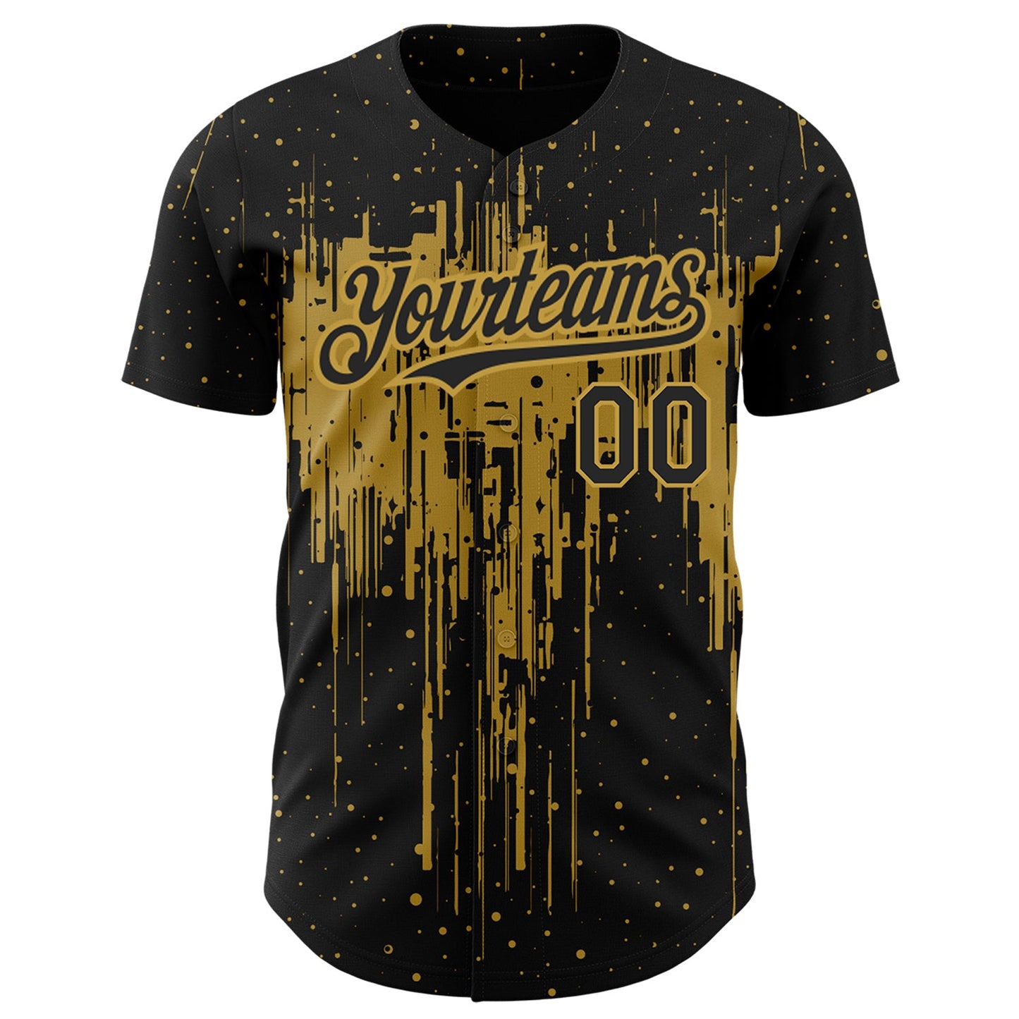 Custom Black Old Gold 3D Pattern Design Dripping Splatter Art Authentic Baseball Jersey - Sky-Custom