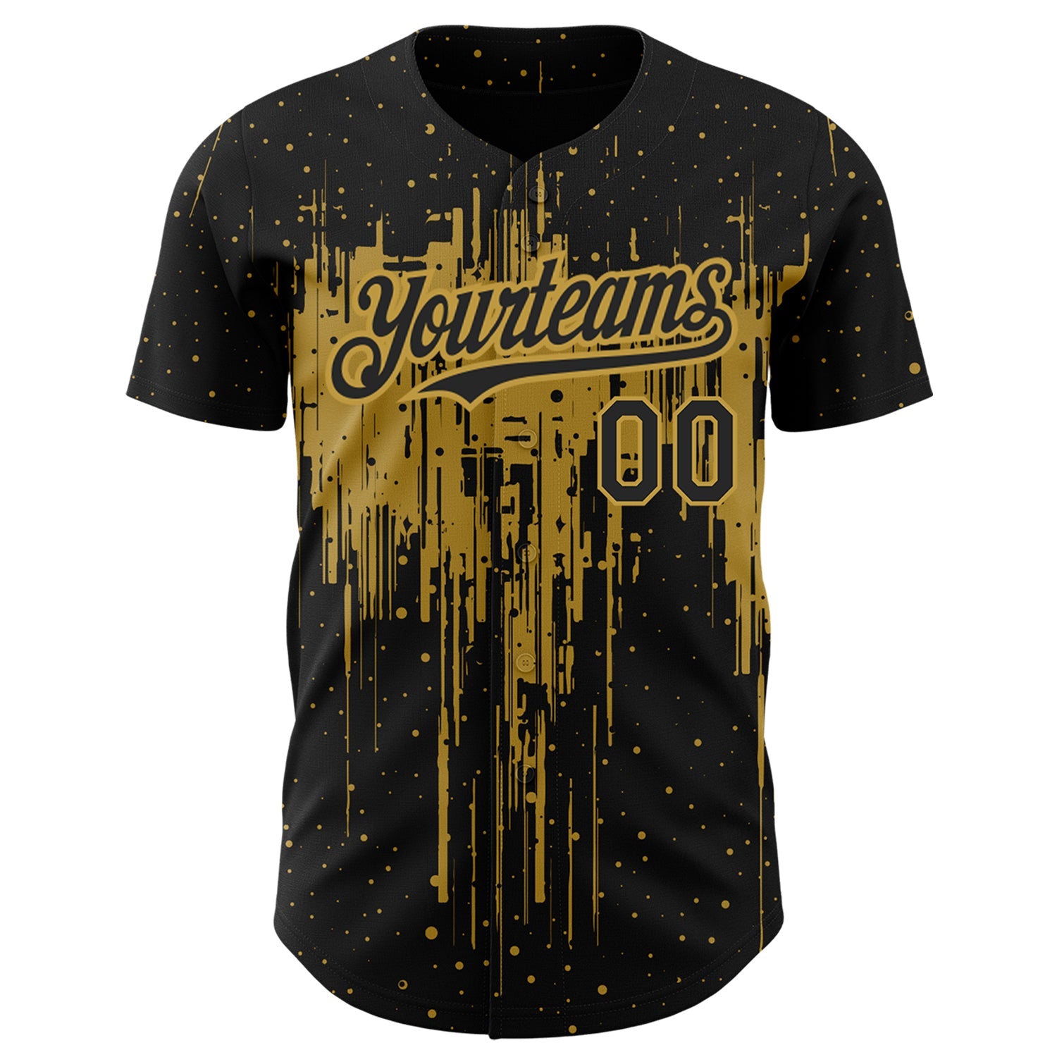 Custom Black Old Gold 3D Pattern Design Dripping Splatter Art Authentic Baseball Jersey - Sky-Custom