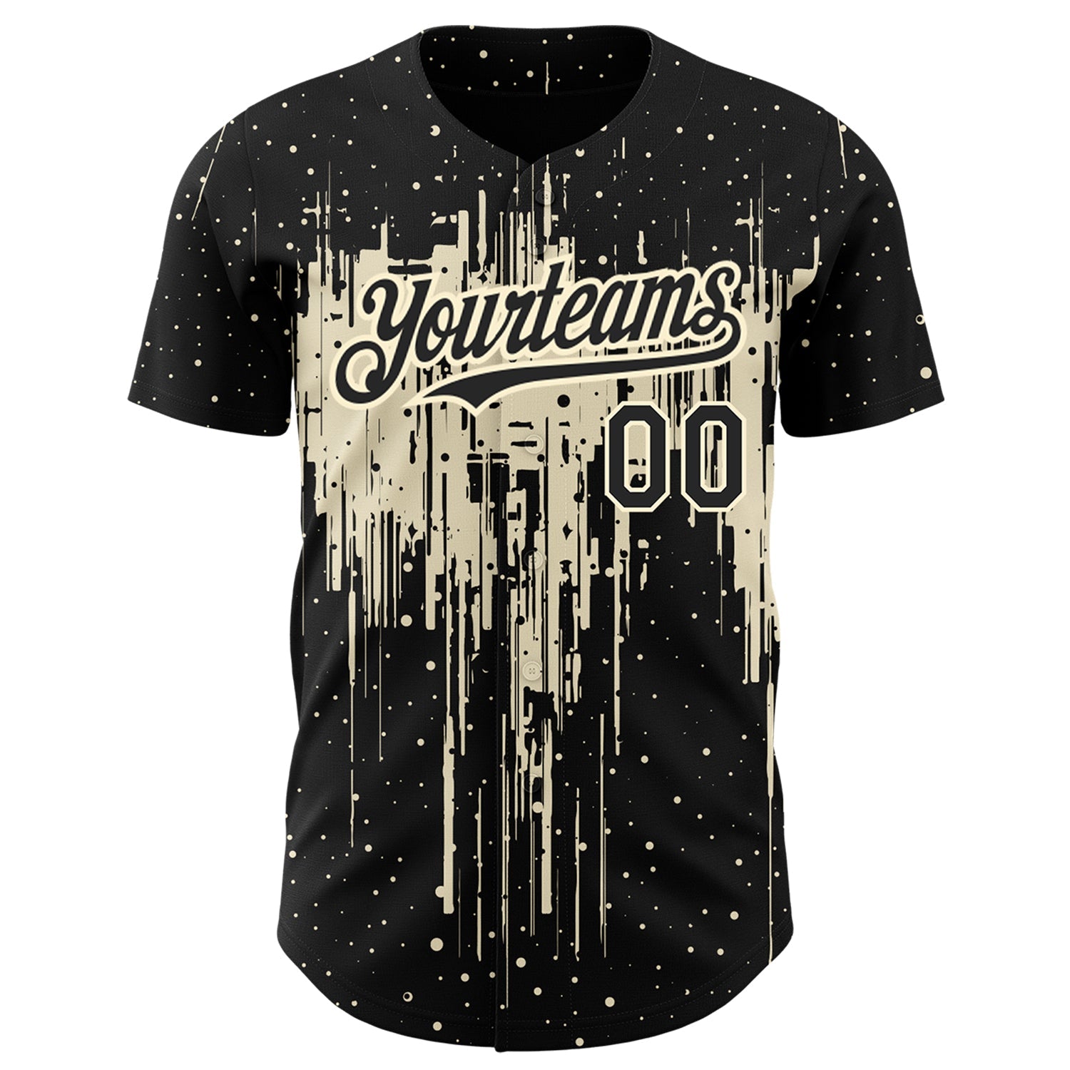 Custom Black Cream 3D Pattern Design Dripping Splatter Art Authentic Baseball Jersey - Sky-Custom