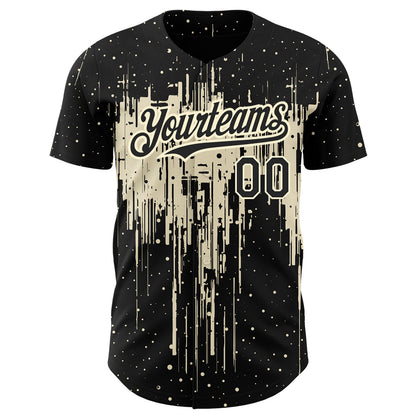 Custom Black Cream 3D Pattern Design Dripping Splatter Art Authentic Baseball Jersey - Sky-Custom