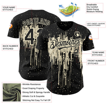 Custom Black Cream 3D Pattern Design Dripping Splatter Art Authentic Baseball Jersey - Sky-Custom