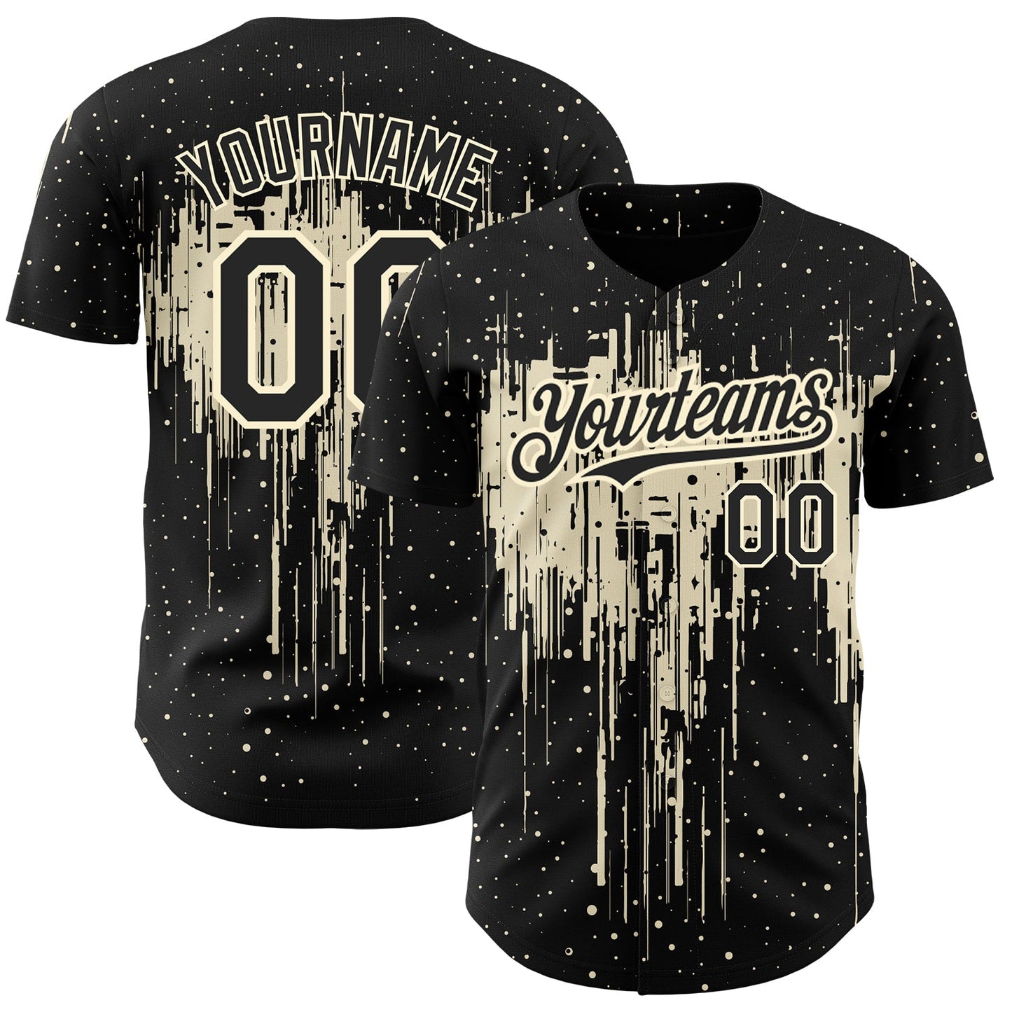 Custom Black Cream 3D Pattern Design Dripping Splatter Art Authentic Baseball Jersey - Sky-Custom