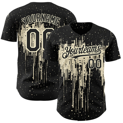 Custom Black Cream 3D Pattern Design Dripping Splatter Art Authentic Baseball Jersey - Sky-Custom