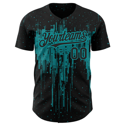 Custom Black Teal 3D Pattern Design Dripping Splatter Art Authentic Baseball Jersey - Sky-Custom