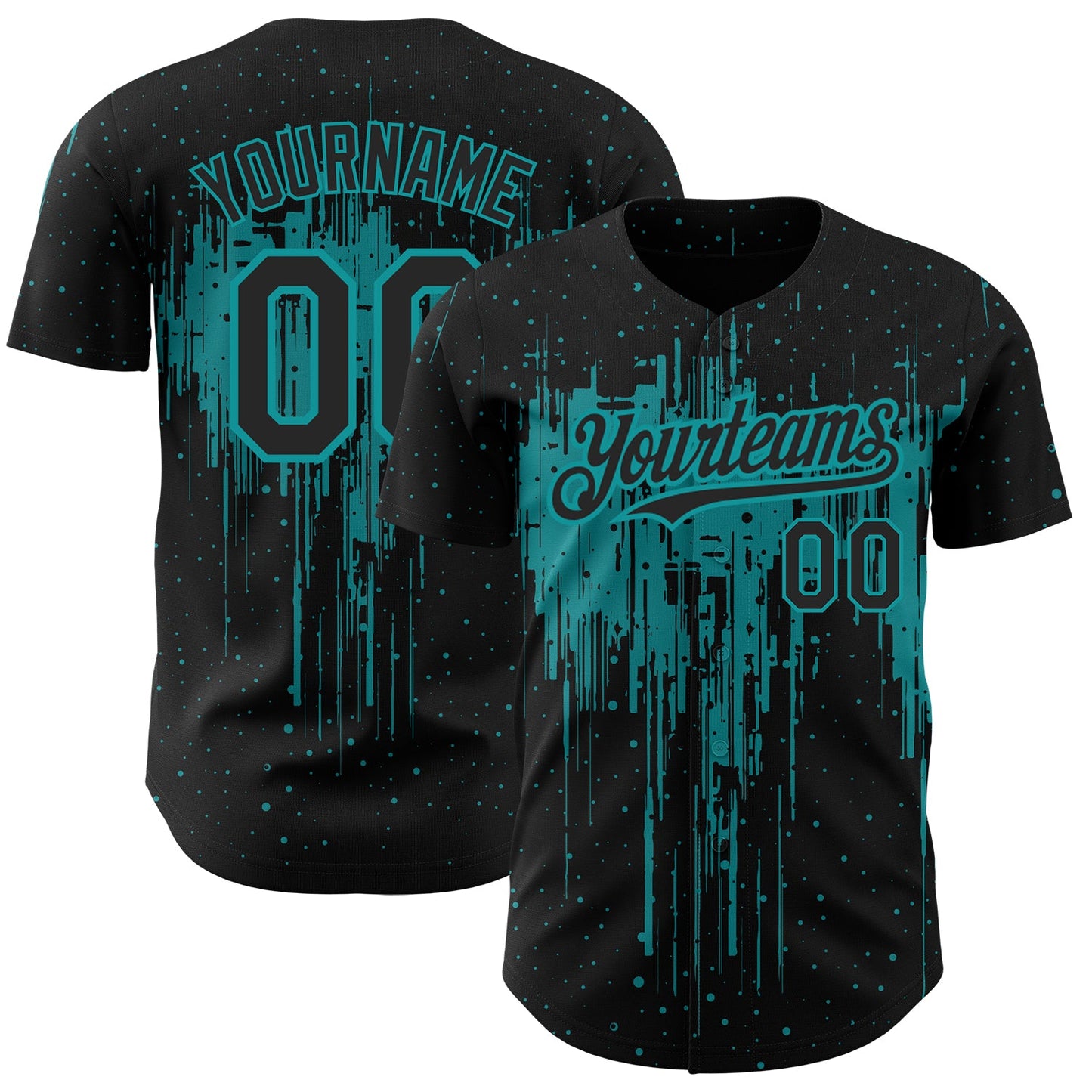 Custom Black Teal 3D Pattern Design Dripping Splatter Art Authentic Baseball Jersey - Sky-Custom