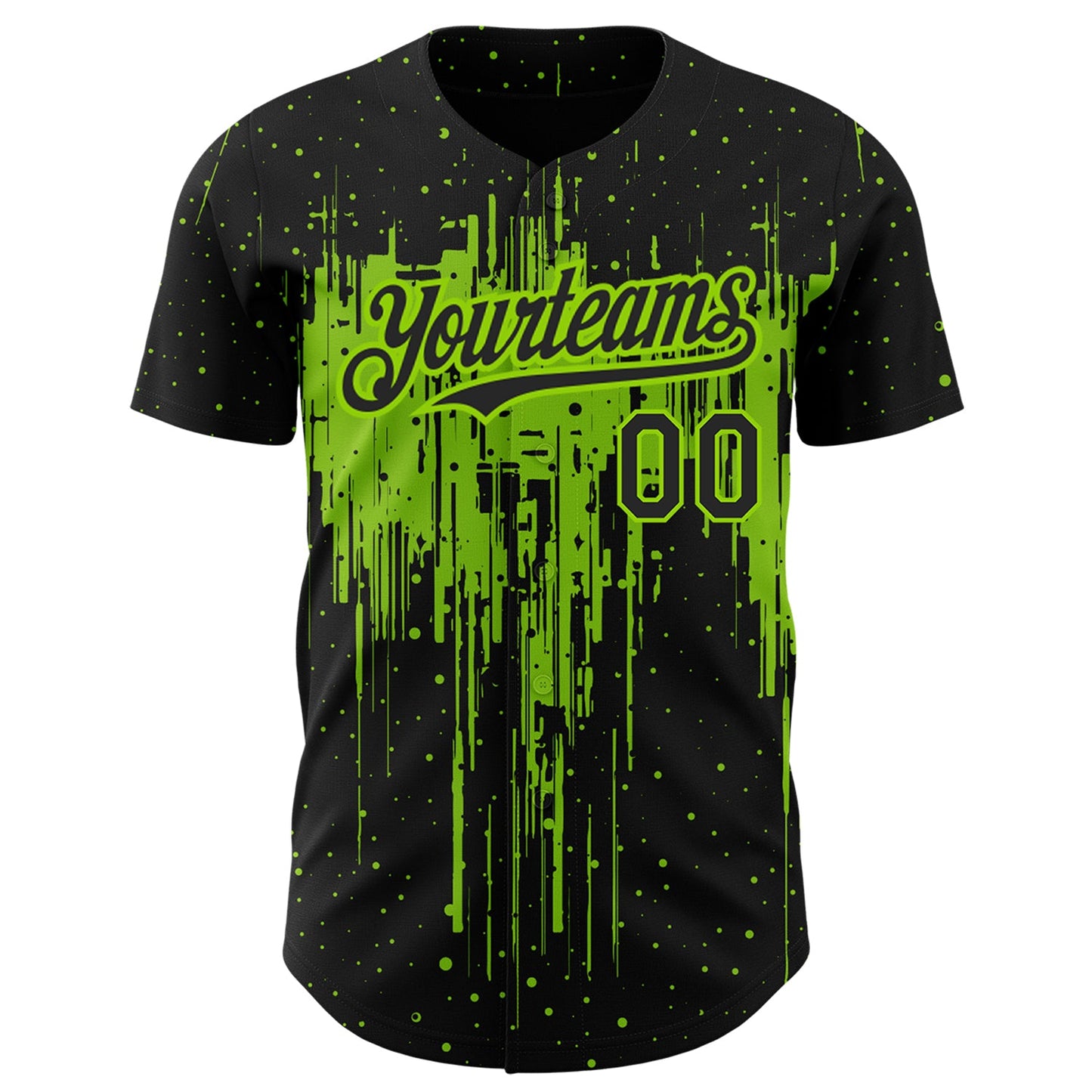 Custom Black Neon Green 3D Pattern Design Dripping Splatter Art Authentic Baseball Jersey - Sky-Custom