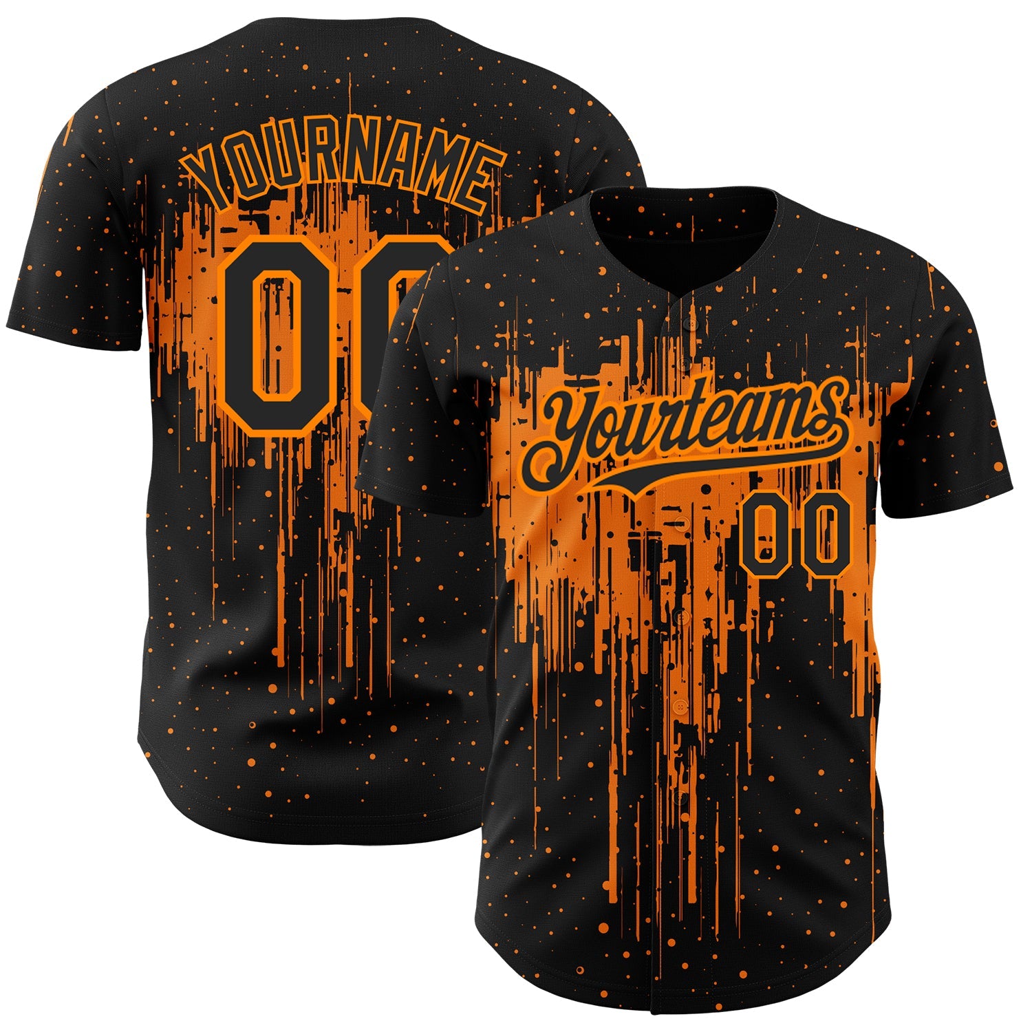Custom Black Bay Orange 3D Pattern Design Dripping Splatter Art Authentic Baseball Jersey - Sky-Custom