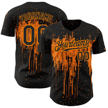 Custom Black Bay Orange 3D Pattern Design Dripping Splatter Art Authentic Baseball Jersey - Sky-Custom
