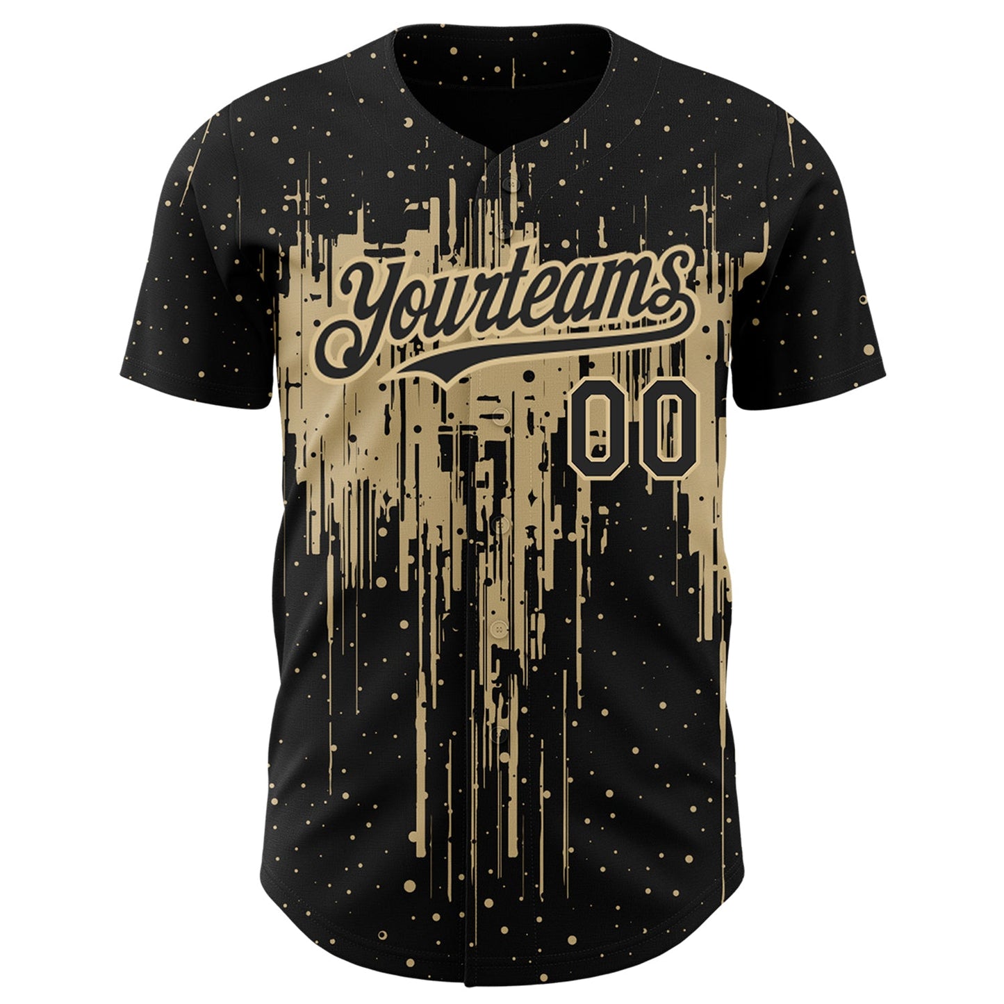 Custom Black Vegas Gold 3D Pattern Design Dripping Splatter Art Authentic Baseball Jersey - Sky-Custom