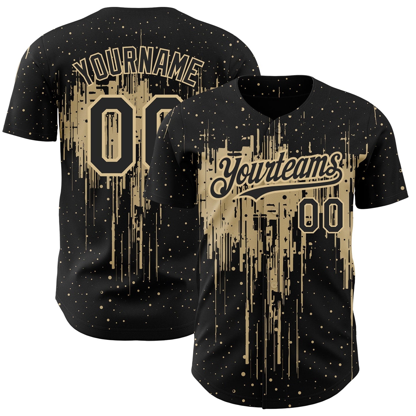 Custom Black Vegas Gold 3D Pattern Design Dripping Splatter Art Authentic Baseball Jersey - Sky-Custom