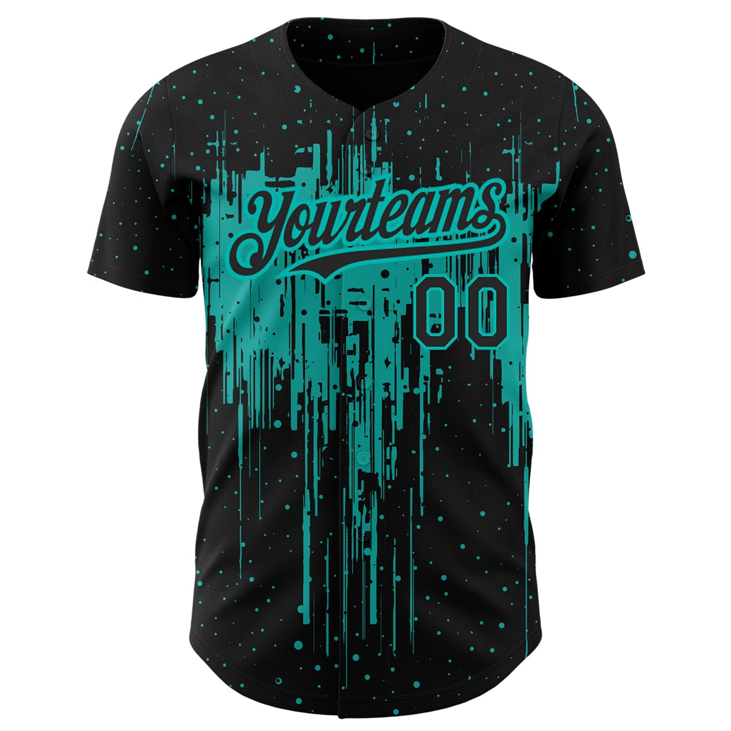 Custom Black Aqua 3D Pattern Design Dripping Splatter Art Authentic Baseball Jersey - Sky-Custom