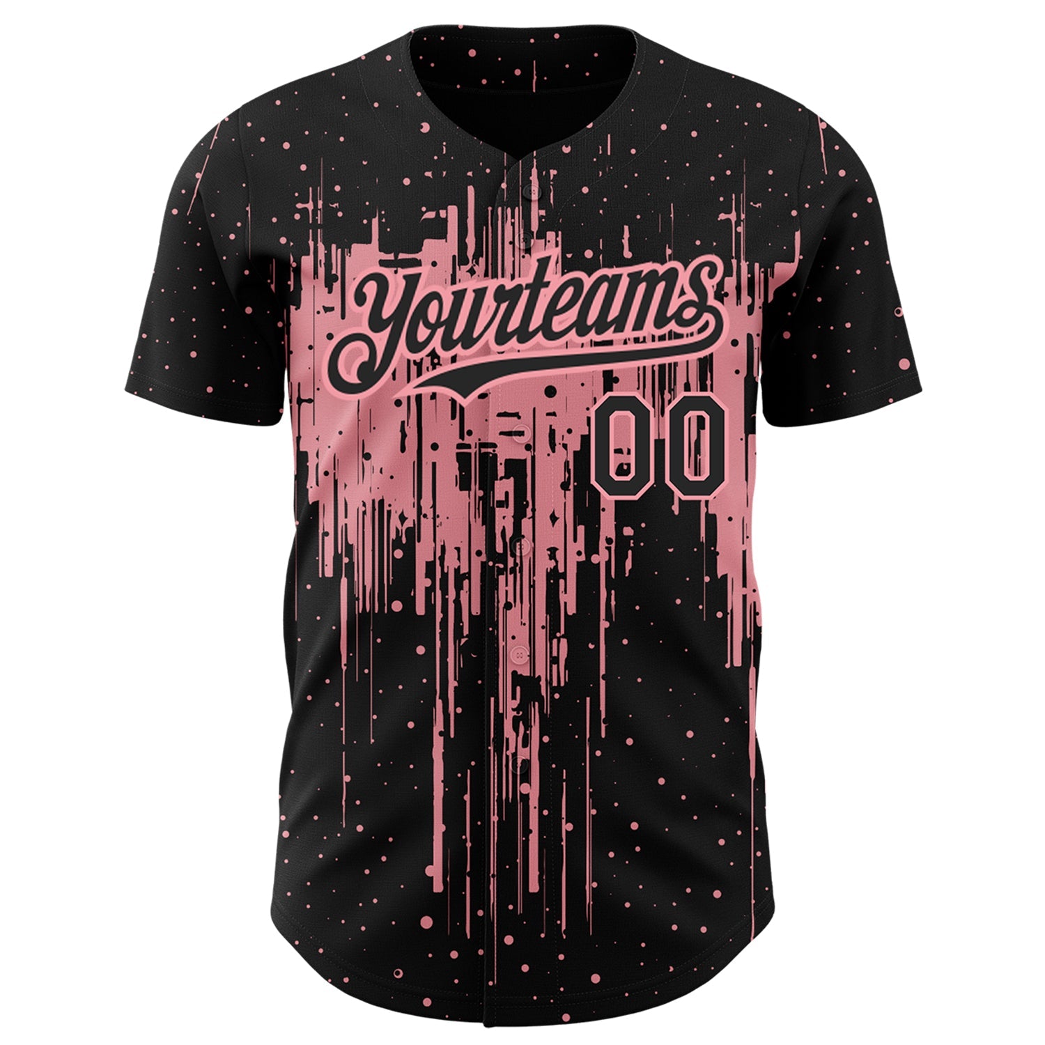 Custom Black Medium Pink 3D Pattern Design Dripping Splatter Art Authentic Baseball Jersey - Sky-Custom