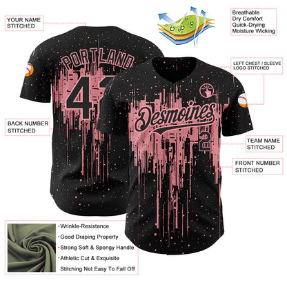 Custom Black Medium Pink 3D Pattern Design Dripping Splatter Art Authentic Baseball Jersey - Sky-Custom