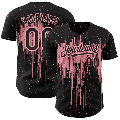 Custom Black Medium Pink 3D Pattern Design Dripping Splatter Art Authentic Baseball Jersey - Sky-Custom