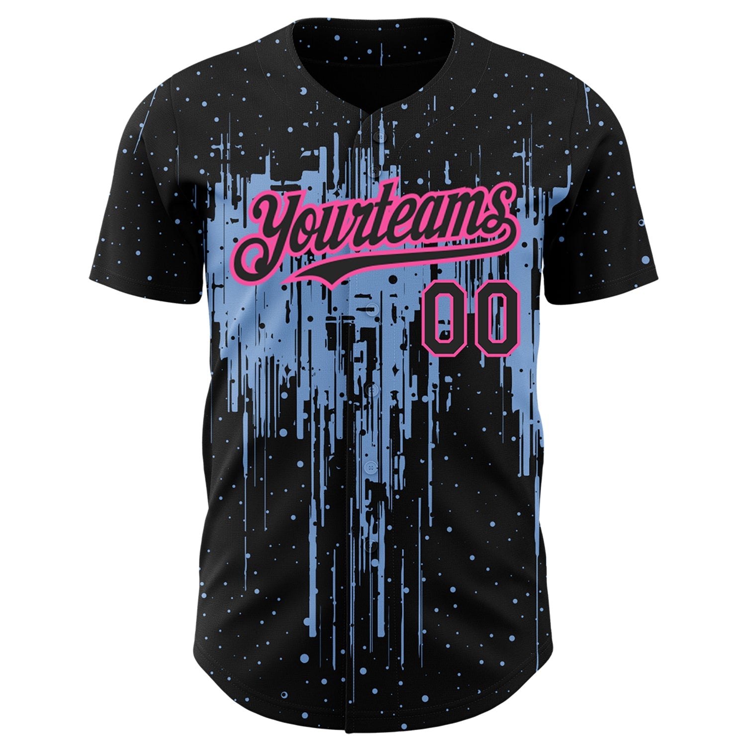 Custom Black Light Blue-Pink 3D Pattern Design Dripping Splatter Art Authentic Baseball Jersey - Sky-Custom