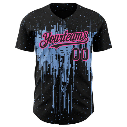 Custom Black Light Blue-Pink 3D Pattern Design Dripping Splatter Art Authentic Baseball Jersey - Sky-Custom