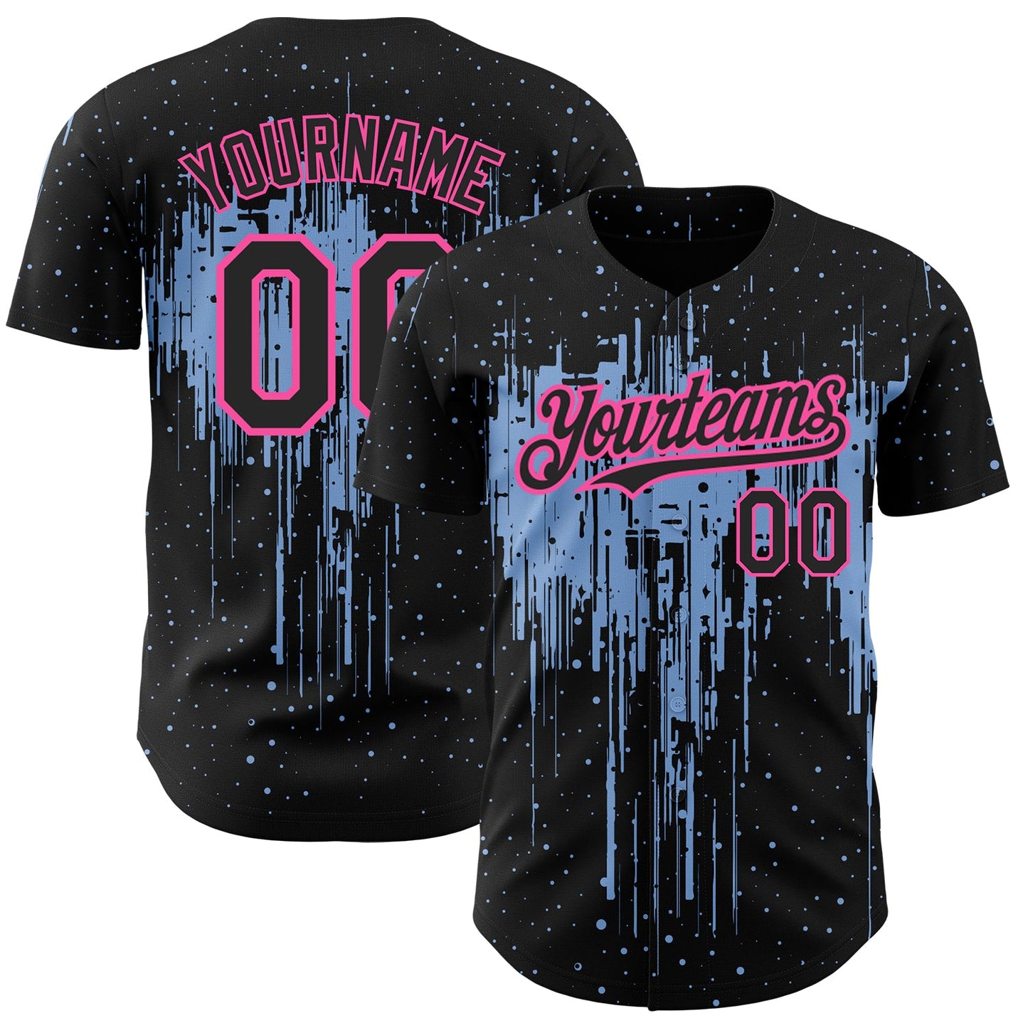 Custom Black Light Blue-Pink 3D Pattern Design Dripping Splatter Art Authentic Baseball Jersey - Sky-Custom
