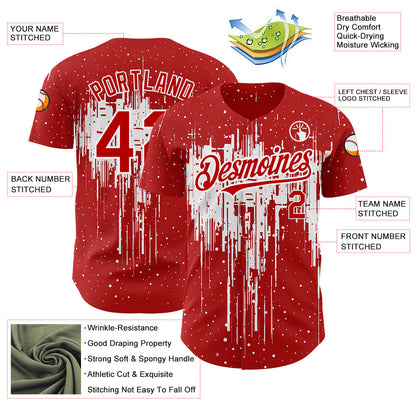 Custom Red White 3D Pattern Design Dripping Splatter Art Authentic Baseball Jersey - Sky-Custom