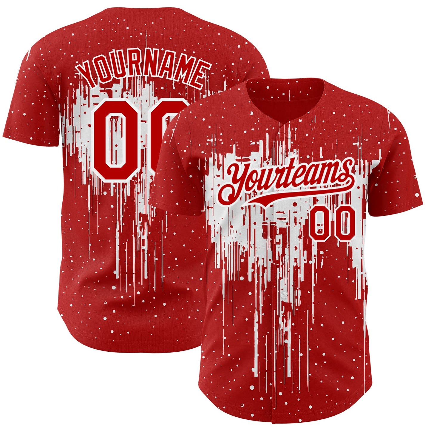 Custom Red White 3D Pattern Design Dripping Splatter Art Authentic Baseball Jersey - Sky-Custom