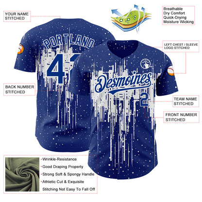 Custom Royal White 3D Pattern Design Dripping Splatter Art Authentic Baseball Jersey - Sky-Custom