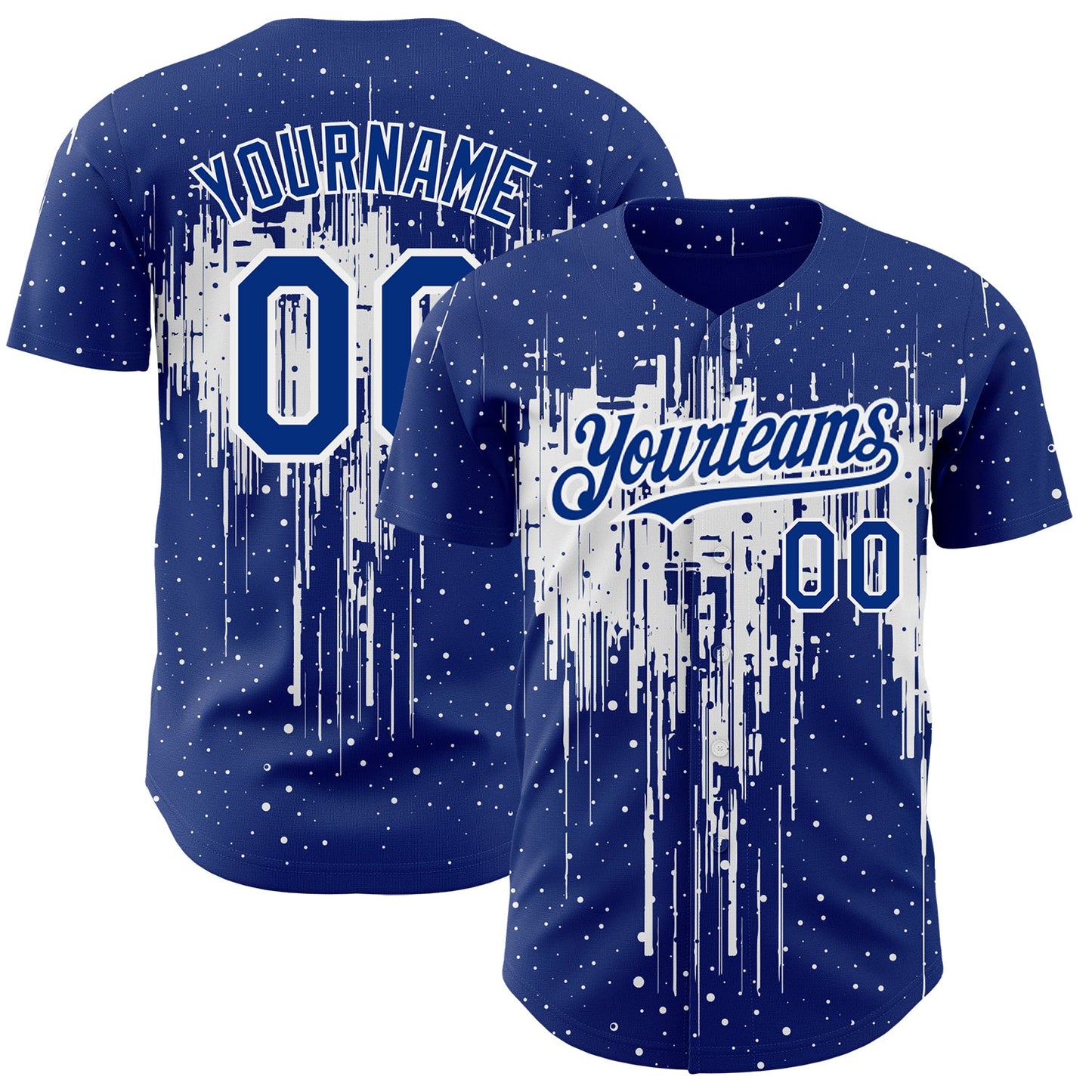 Custom Royal White 3D Pattern Design Dripping Splatter Art Authentic Baseball Jersey - Sky-Custom