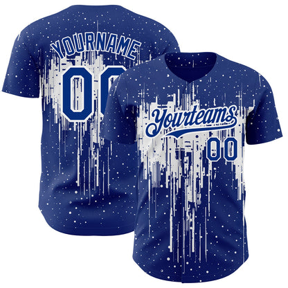 Custom Royal White 3D Pattern Design Dripping Splatter Art Authentic Baseball Jersey - Sky-Custom