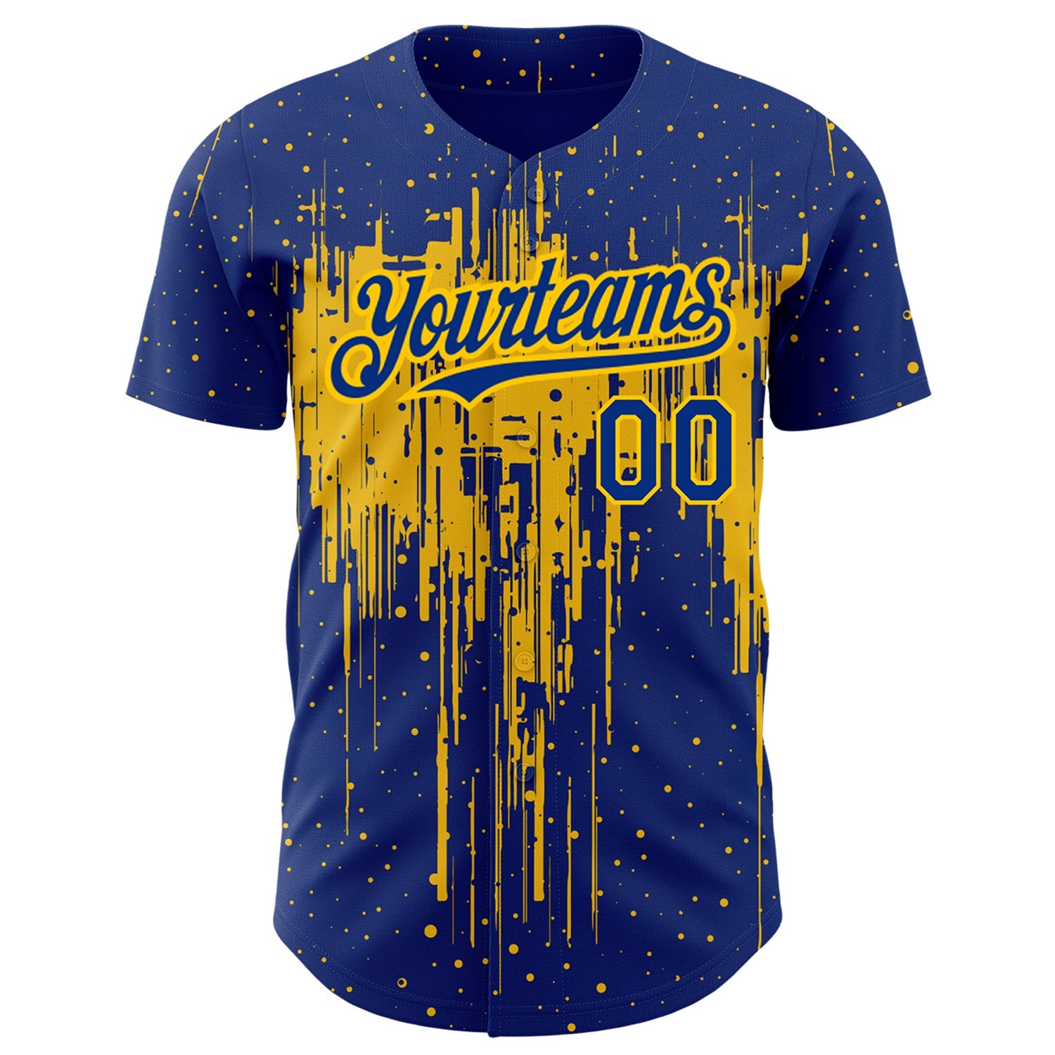 Custom Royal Yellow 3D Pattern Design Dripping Splatter Art Authentic Baseball Jersey - Sky-Custom