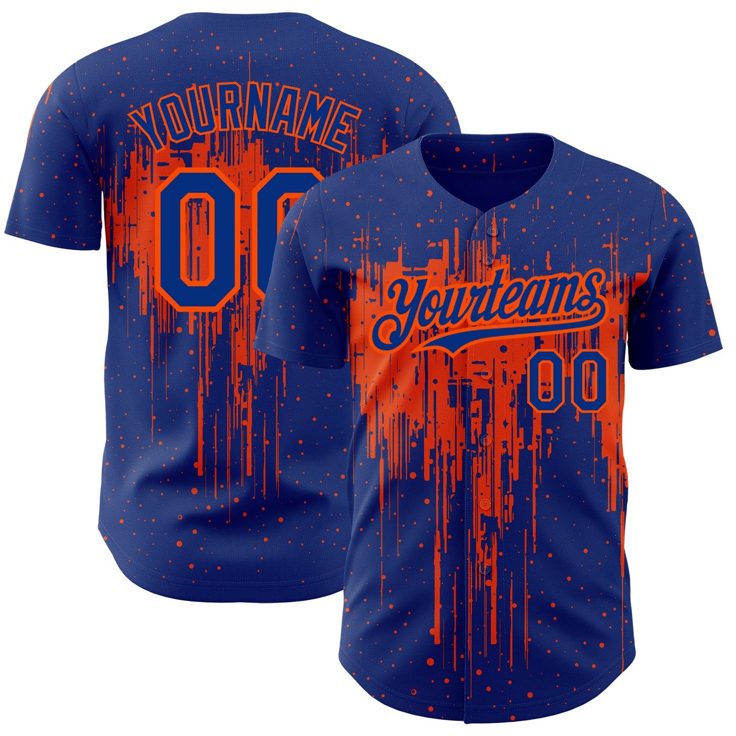 Custom Royal Orange 3D Pattern Design Dripping Splatter Art Authentic Baseball Jersey - Sky-Custom
