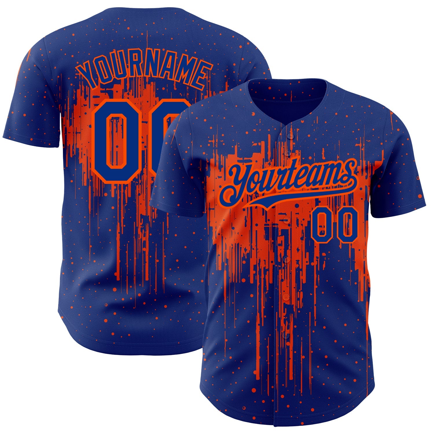 Custom Royal Orange 3D Pattern Design Dripping Splatter Art Authentic Baseball Jersey - Sky-Custom
