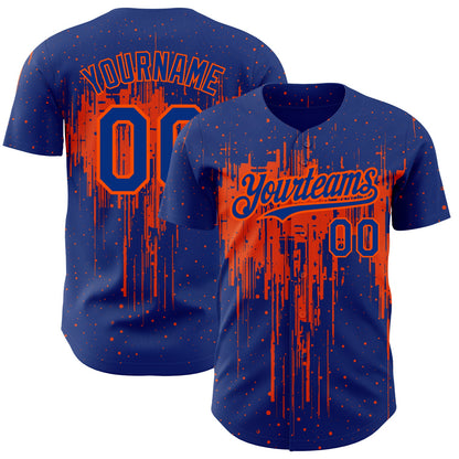 Custom Royal Orange 3D Pattern Design Dripping Splatter Art Authentic Baseball Jersey - Sky-Custom