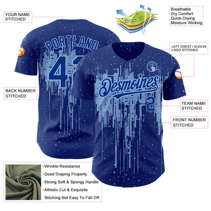 Custom Royal Light Blue 3D Pattern Design Dripping Splatter Art Authentic Baseball Jersey - Sky-Custom
