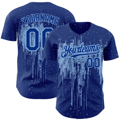Custom Royal Light Blue 3D Pattern Design Dripping Splatter Art Authentic Baseball Jersey - Sky-Custom