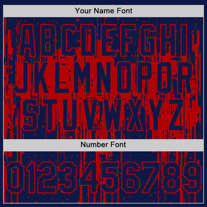 Custom Navy Red 3D Pattern Design Dripping Splatter Art Authentic Baseball Jersey - Sky-Custom
