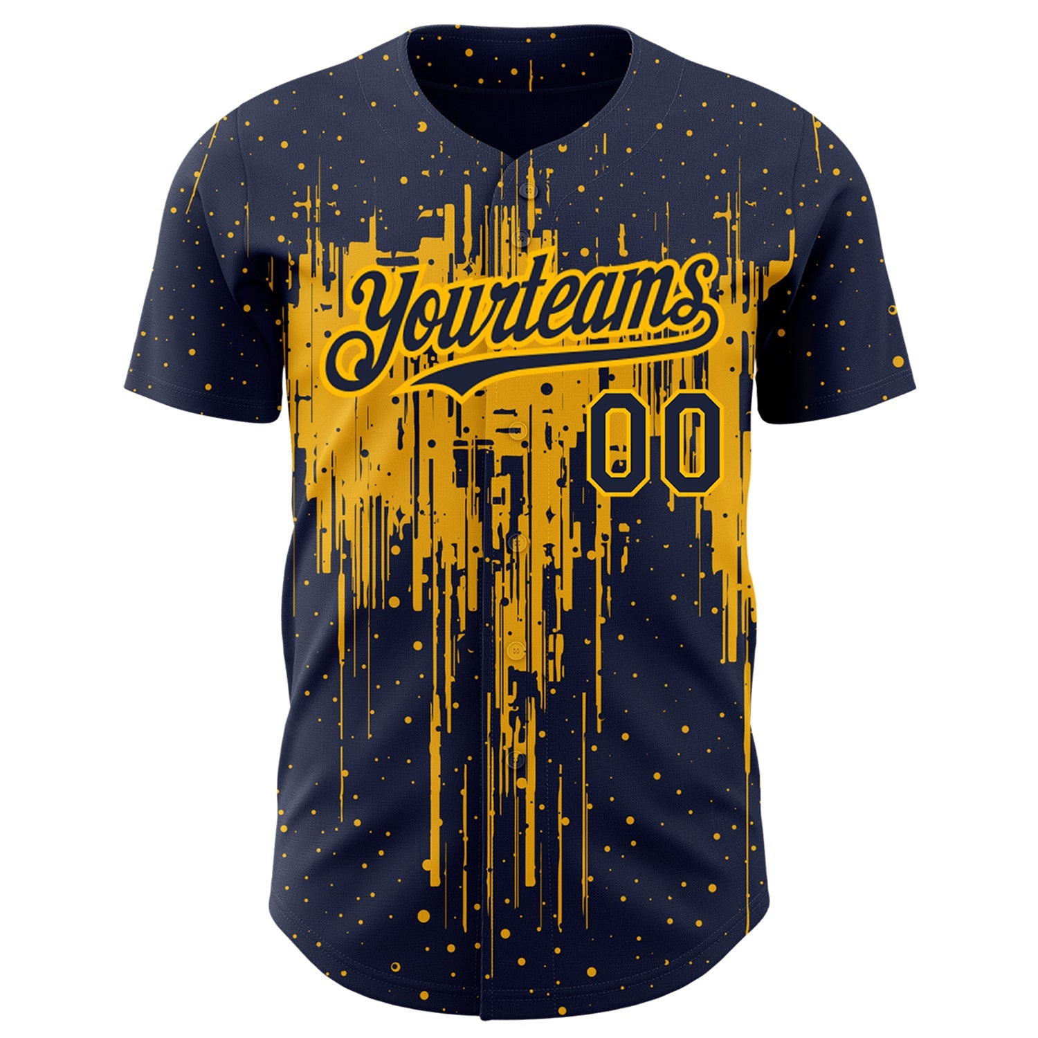 Custom Navy Gold 3D Pattern Design Dripping Splatter Art Authentic Baseball Jersey - Sky-Custom