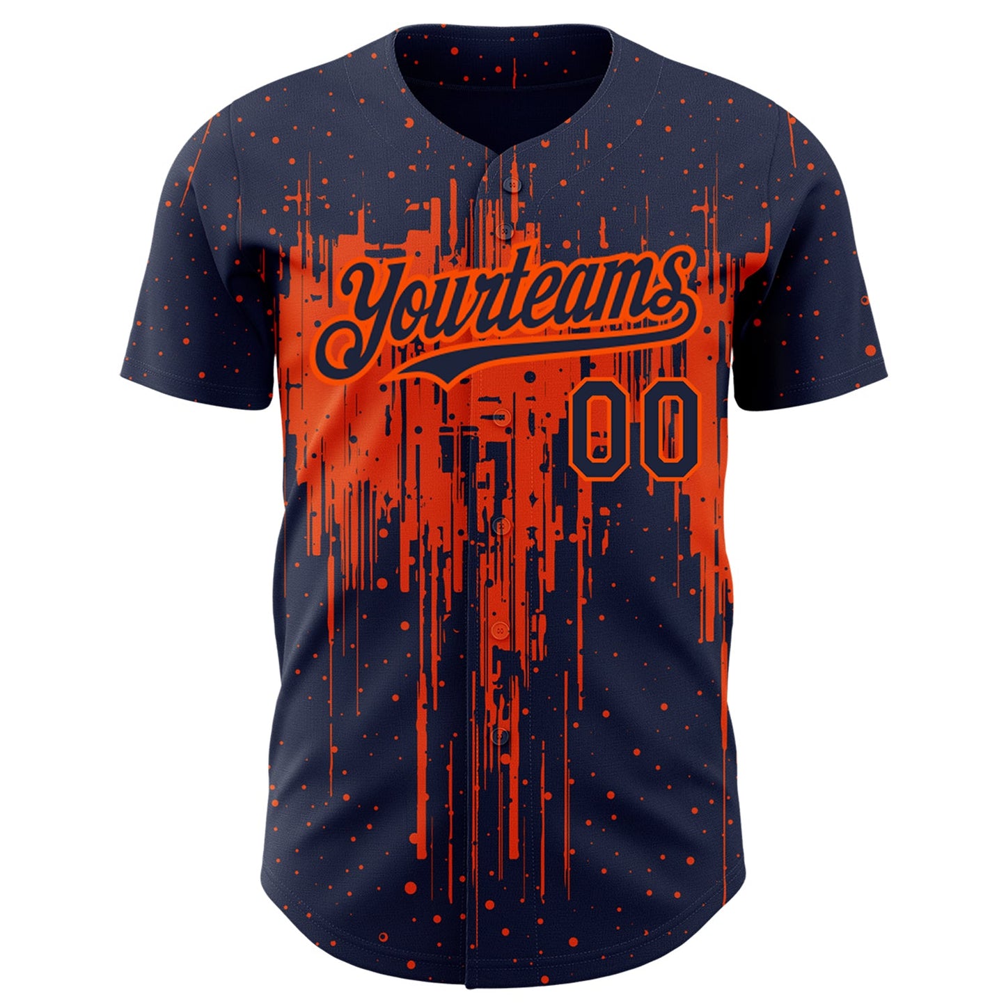 Custom Navy Orange 3D Pattern Design Dripping Splatter Art Authentic Baseball Jersey - Sky-Custom