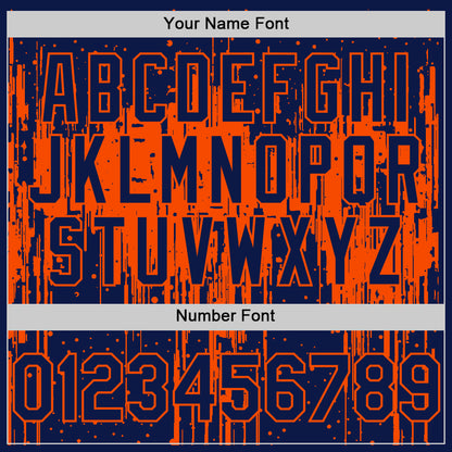 Custom Navy Orange 3D Pattern Design Dripping Splatter Art Authentic Baseball Jersey - Sky-Custom