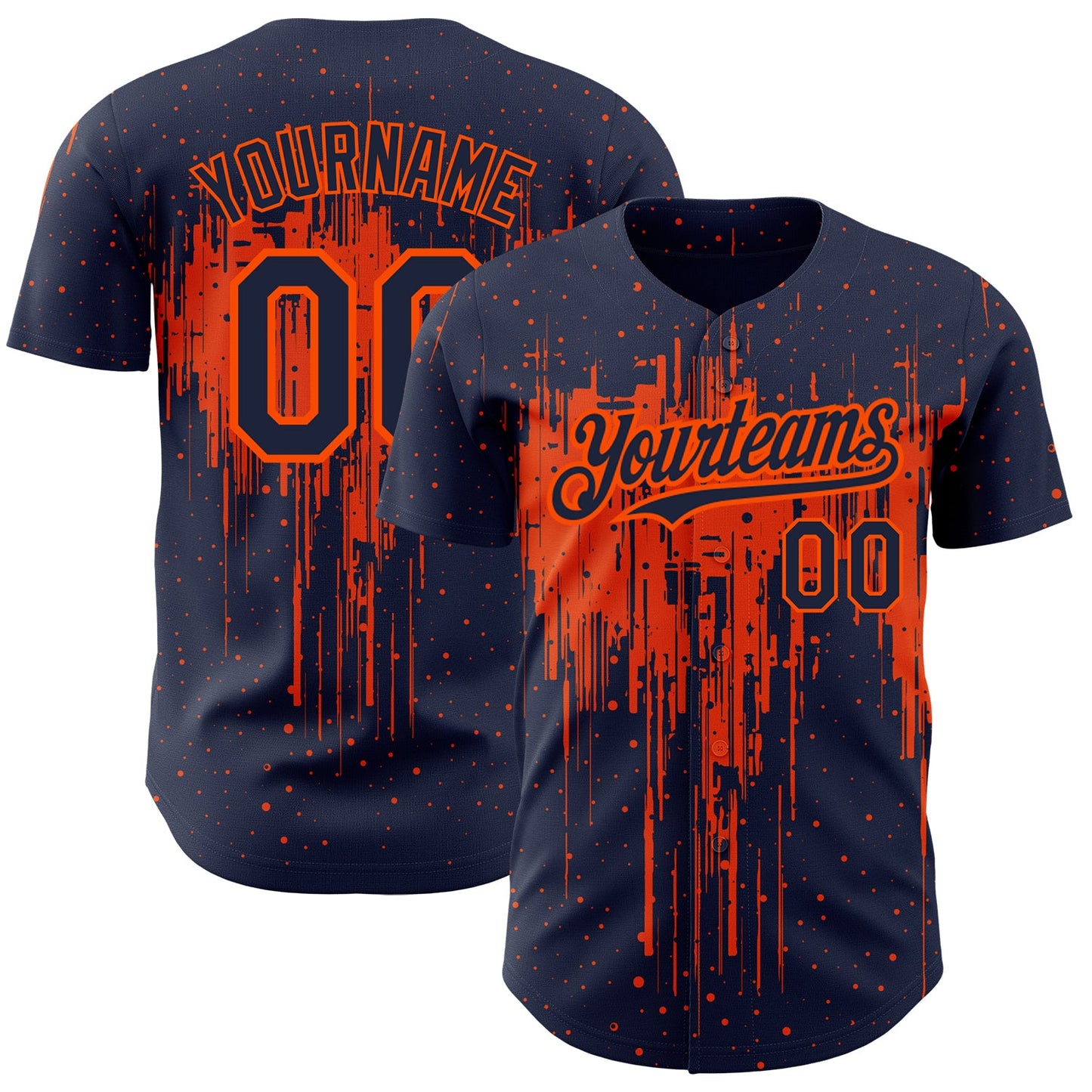 Custom Navy Orange 3D Pattern Design Dripping Splatter Art Authentic Baseball Jersey - Sky-Custom