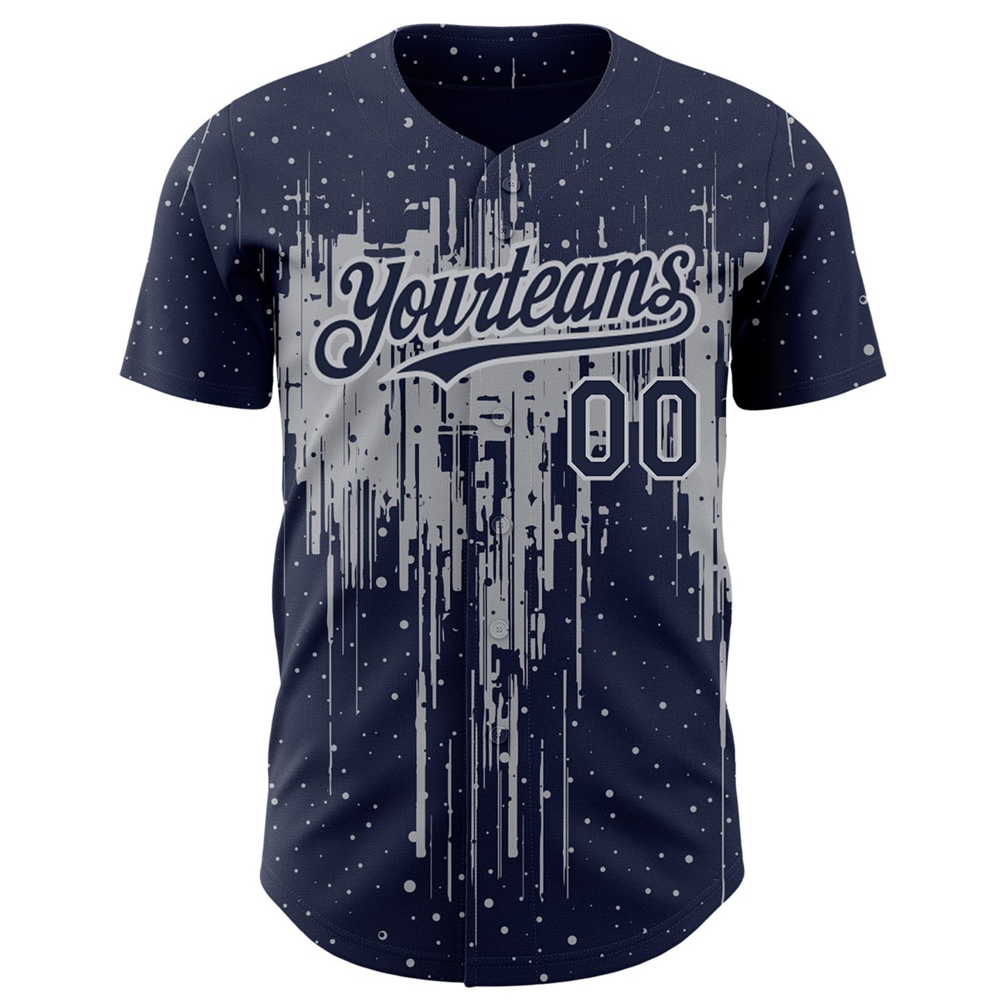 Custom Navy Gray 3D Pattern Design Dripping Splatter Art Authentic Baseball Jersey - Sky-Custom