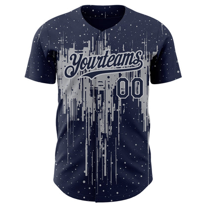 Custom Navy Gray 3D Pattern Design Dripping Splatter Art Authentic Baseball Jersey - Sky-Custom