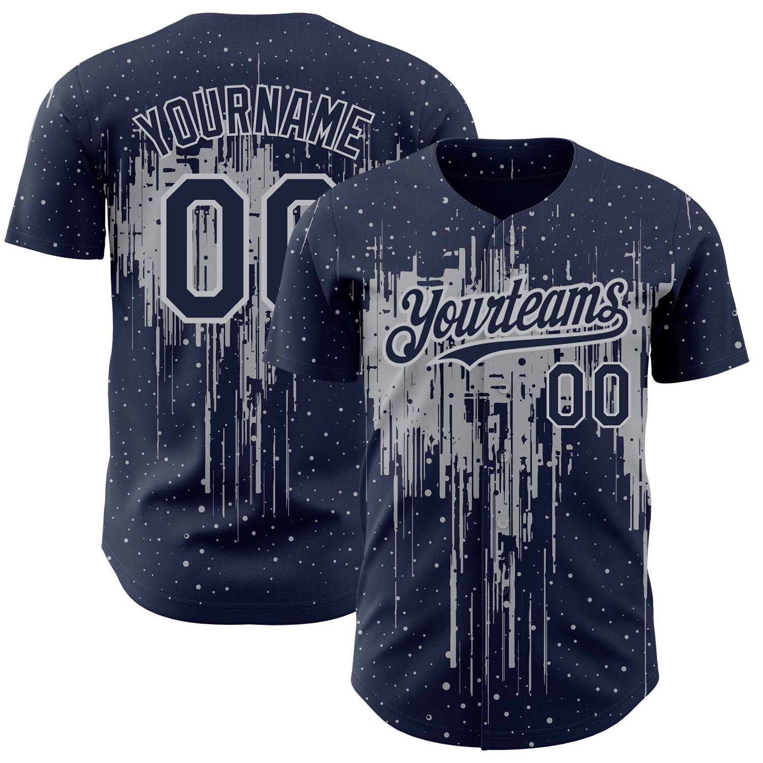 Custom Navy Gray 3D Pattern Design Dripping Splatter Art Authentic Baseball Jersey - Sky-Custom
