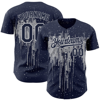 Custom Navy Gray 3D Pattern Design Dripping Splatter Art Authentic Baseball Jersey - Sky-Custom