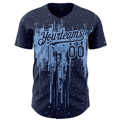 Custom Navy Light Blue 3D Pattern Design Dripping Splatter Art Authentic Baseball Jersey - Sky-Custom
