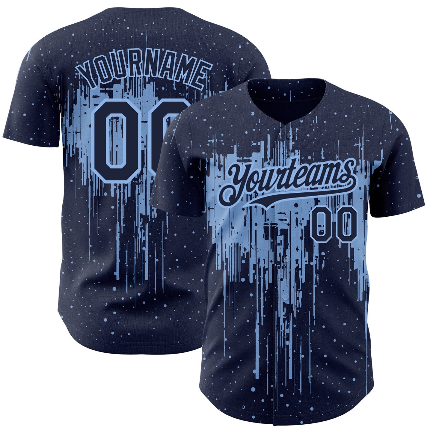 Custom Navy Light Blue 3D Pattern Design Dripping Splatter Art Authentic Baseball Jersey - Sky-Custom