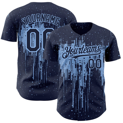 Custom Navy Light Blue 3D Pattern Design Dripping Splatter Art Authentic Baseball Jersey - Sky-Custom