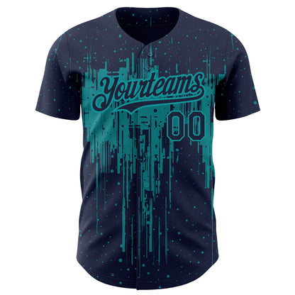 Custom Navy Teal 3D Pattern Design Dripping Splatter Art Authentic Baseball Jersey - Sky-Custom