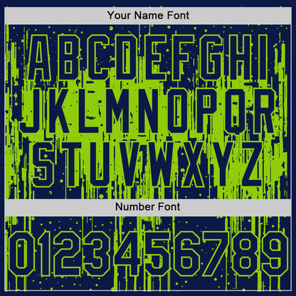 Custom Navy Neon Green 3D Pattern Design Dripping Splatter Art Authentic Baseball Jersey - Sky-Custom