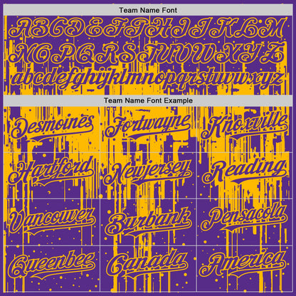 Custom Purple Gold 3D Pattern Design Dripping Splatter Art Authentic Baseball Jersey - Sky-Custom